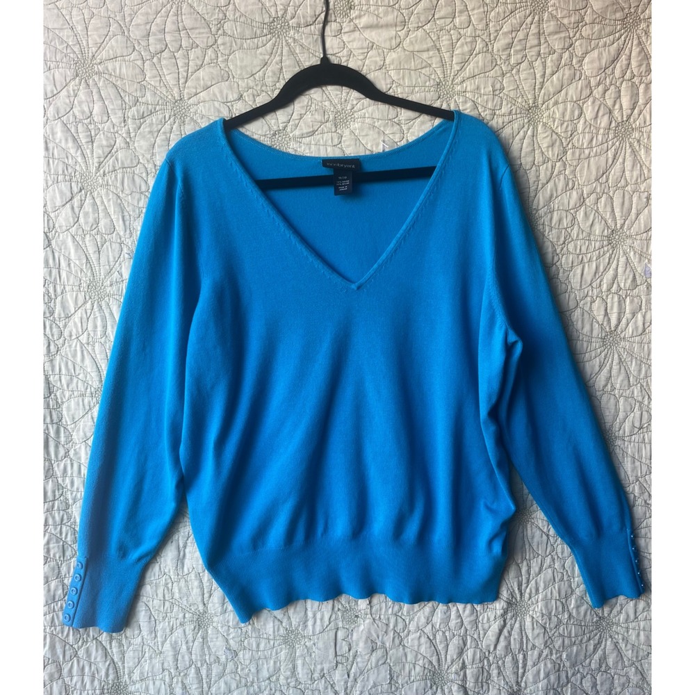 Lane Bryant Vibrant Blue V-Neck Button Cuff Sweater Size 18/20